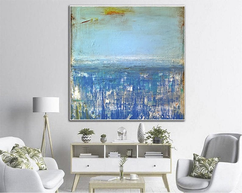 Original Abstract Blue Seascape Paintings On Canvas Ocean Painting Blue Abstract Art Modern Ocean Handmade Painting for Indie Room Decor