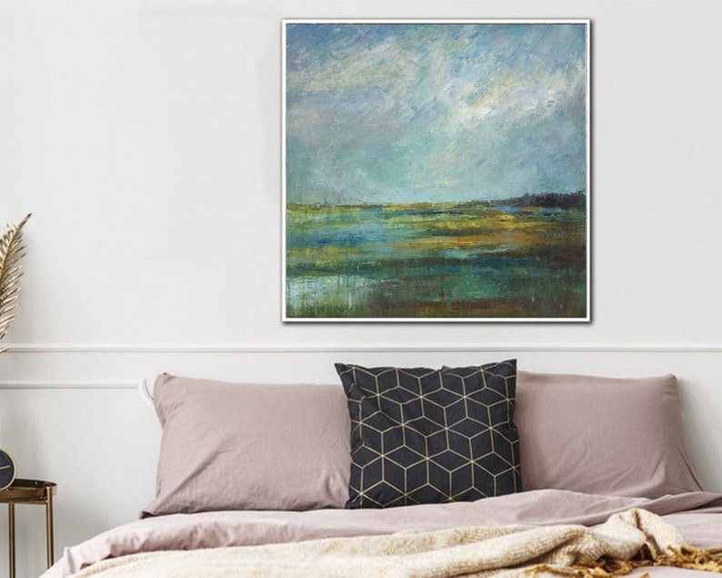 Abstract Nature Landscape Wall Hanging Artwork Original Acrylic Painting Modern Textured Handmade Decor for Bedroom