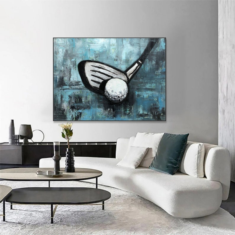 Original Golf Club and Ball Acrylic Painting Abstract Sport Gift Wall Art for Living Room Decor GOLF CLUB
