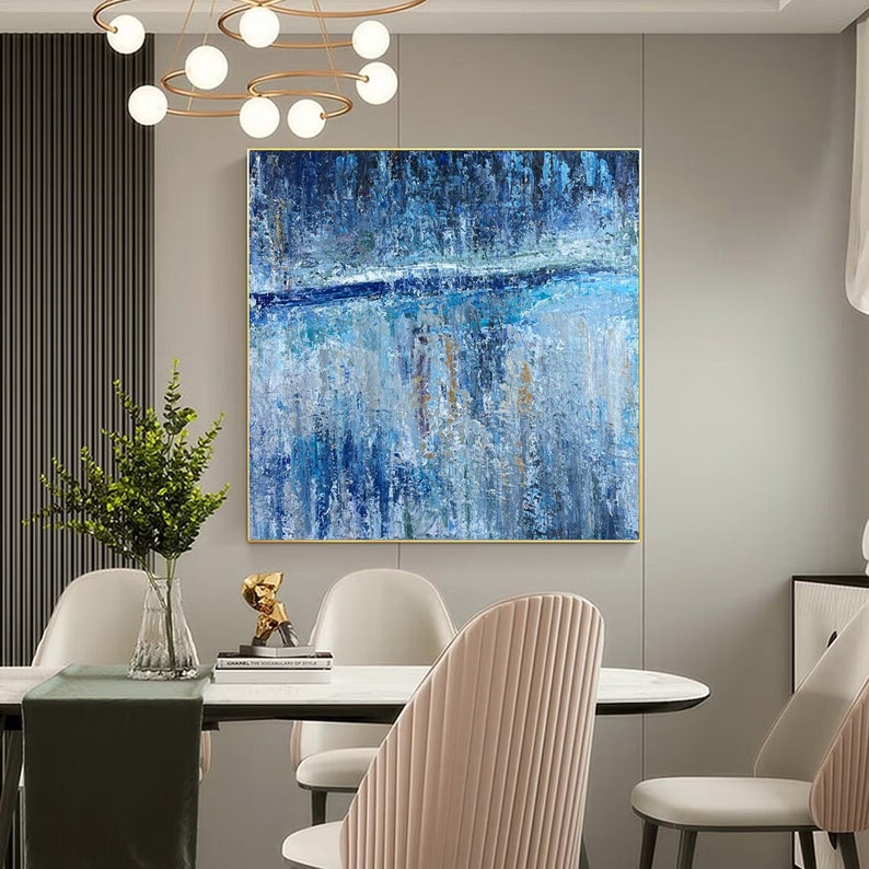 Abstract Seascape Painting On Canvas Original Blue Wall Art Modern Artwork for Living Room OCEAN FRONTIER