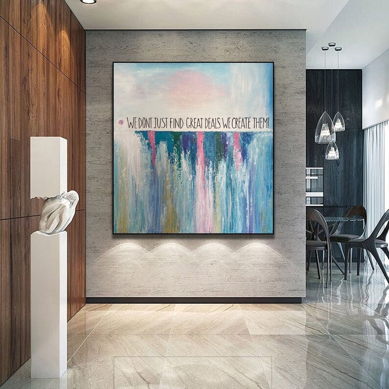 Abstract Waterfall Oil Painting Colorful Motivational Wall Art Original Modern Artwork for Office GREAT DEALS
