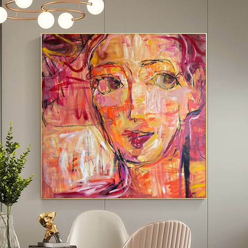 Abstract Figurative Paintings on Canvas Original Woman Oil Painting Female Textured Painting Hand Painted Art for Living Room Decor