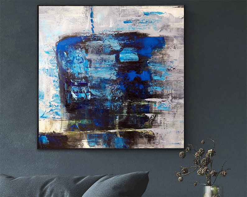 Vibrant Blue Abstract Textured Painting - Modern Expressionist Wall Art - Handmade Original Artwork