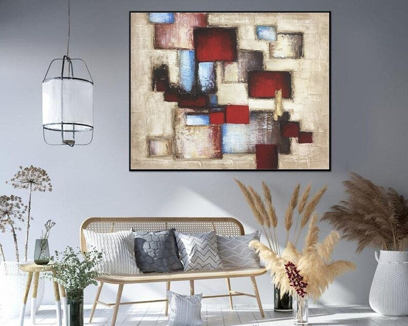 Livligt maleri Abstrakt maleri, Originalmaleri, Lærredsmaleri, Håndlavet maleri, Moderne beige maleri Unik vægkunst