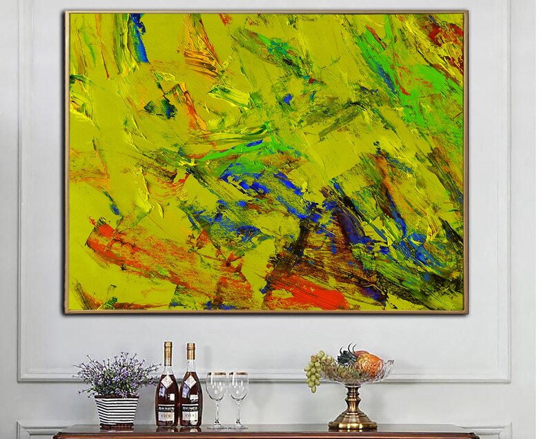 Original Abstract Green Paintings On Canvas Turquoise Artwork Modern Painting Expressionist Fine Art Handmade Artwork for Living Room Decor