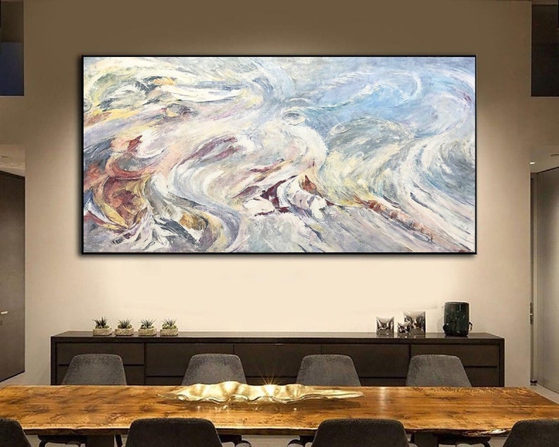 Abstract White Paintings On Canvas Acrylic Painting Original Marble Wall Art Oil Fine Art Contemporary Art Living Room, Extra Large 40x80""