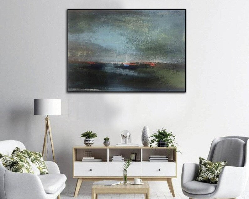Abstrakt oliemaleri landskabsmaleri på lærred samtidskunst mørkt landskabsmaleri moderne olie vægkunst original kunstværk