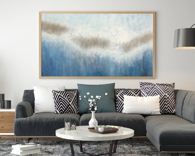 Canvas Painting In The Living Room, Blue Abstract Painting On Canvas, White Abstract Art, Large Abstract Painting, Contemporary Art Abstract
