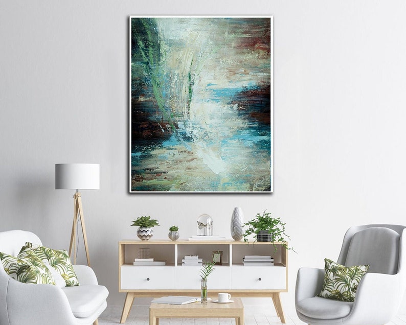 Original Painting Blue Painting Serene Earth Tones Abstract Painting Living Room Decor Oversized Wall Art Office Wall Art Framed Wall Art