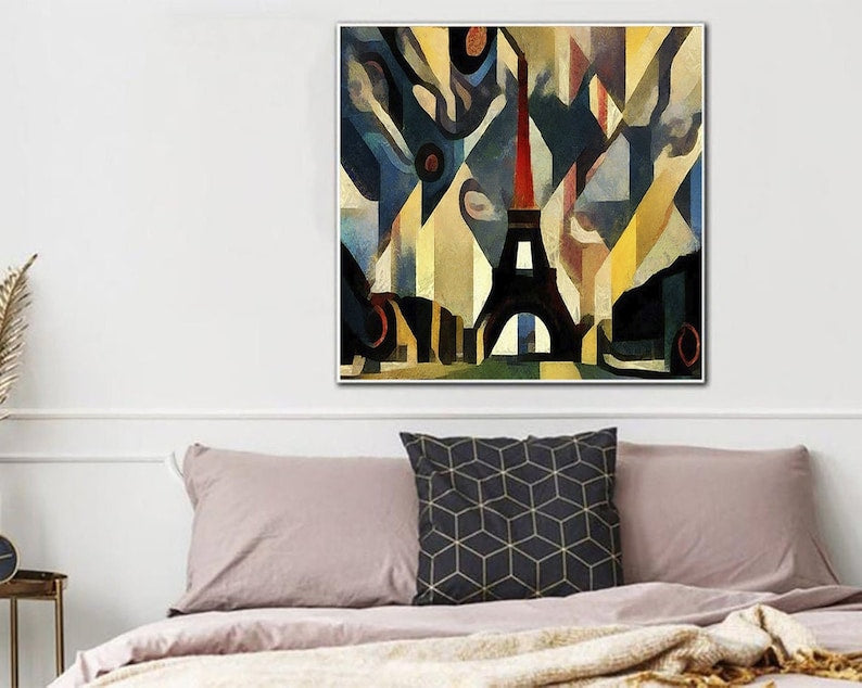 Paris Painting Abstract Eiffel Tower Painting Geometric Parisian Art Modern Style Art Statement Wall Art Office Wall Decor Housewarming Gift