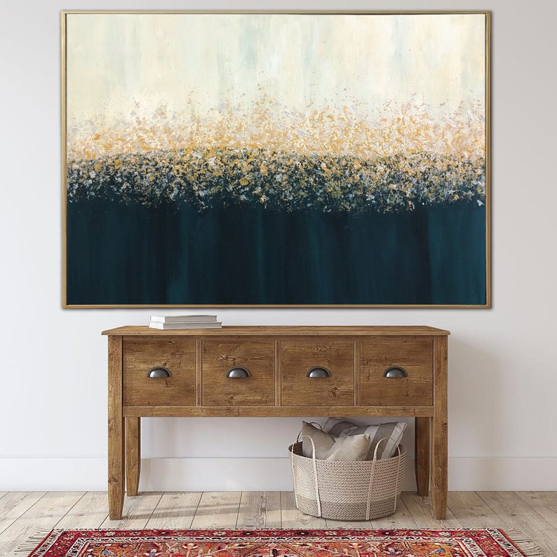 Abstract Gold and Navy Painting - Original Handmade Artwork, Modern Textured Wall Art for Luxurious Home Decor