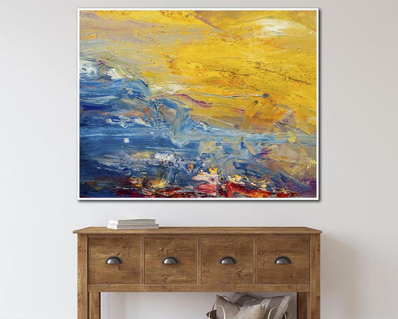 Textured Abstract Landscape Painting - Vibrant Blue and Yellow Wall Art - Original Handmade Artwork