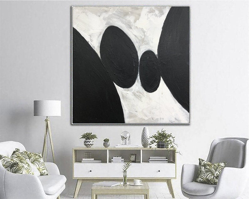 Modern Black and White Abstract Painting - Minimalist Textured Canvas Art, Monochrome Wall Decor, Handmade Artwork for Contemporary Spaces