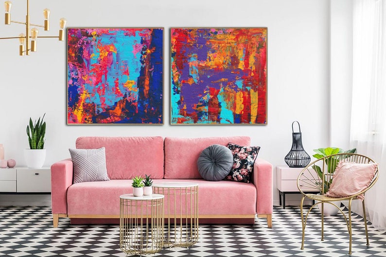 Abstract Diptych Painting Large Art Colorful Painting Palette Knife Oil Painting Custom Oil Painting Housewarming Gift Living Room Decor