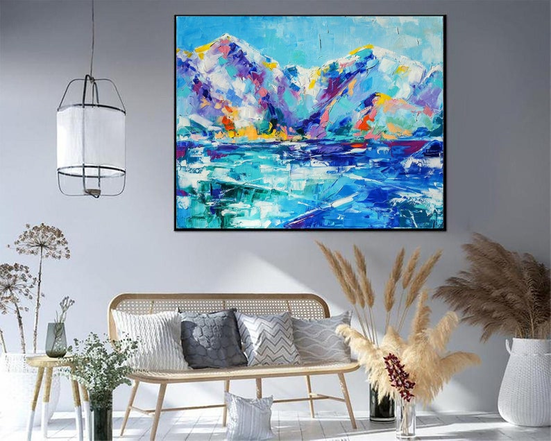 Original Impasto Mountains Painting Blue Painting Wall Art Nature Artwork Modern Fine Art Textured Art Contemporary Art for Fireplace Decor