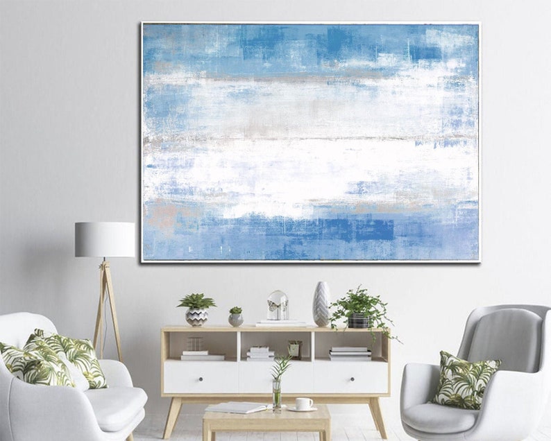 Abstract Light Blue Wall Art Minimalist Canvas Painting Abstract Neutral Sky Artwork Calming Painting Rich Textured Art