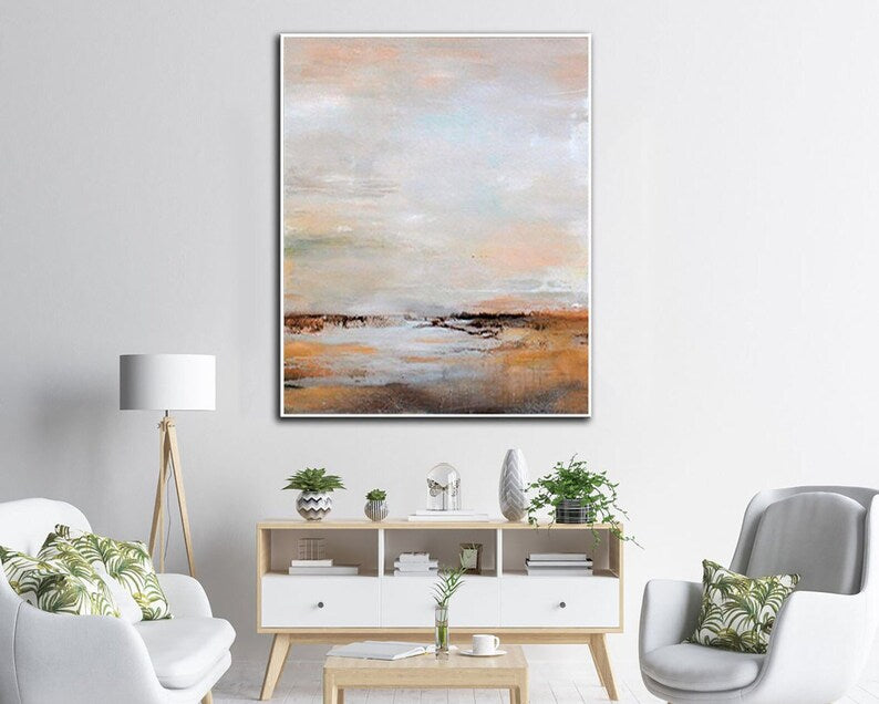 Abstract Landscape Painting Seascape Canvas Original Beige Art Minimalist Wall Art Modern Abstract Horizon Wall Decor Earthy Tones Art