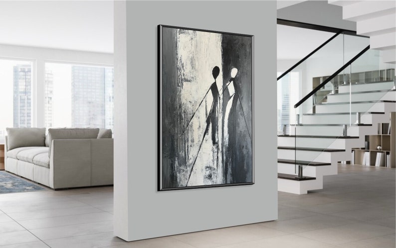 Abstrakt Figurativ Kunst Elegant Samtidsindretning Menneskelig Forbindelse Maleri Moderne Sort-hvid Kunst Abstrakt Minimalistisk Maleri