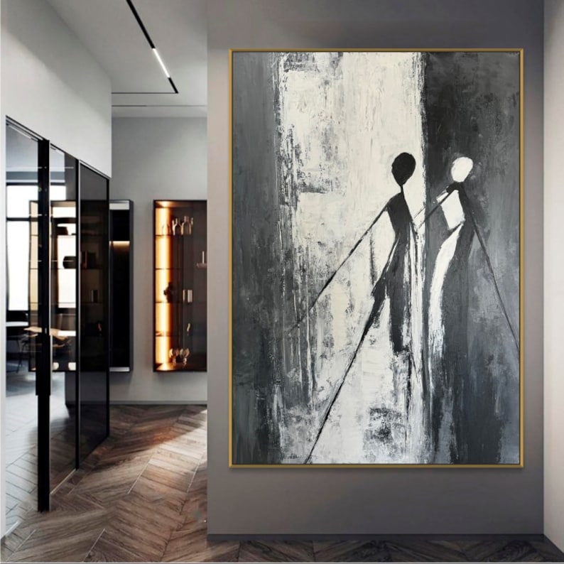 Abstrakt Figurativ Kunst Elegant Samtidsindretning Menneskelig Forbindelse Maleri Moderne Sort-hvid Kunst Abstrakt Minimalistisk Maleri