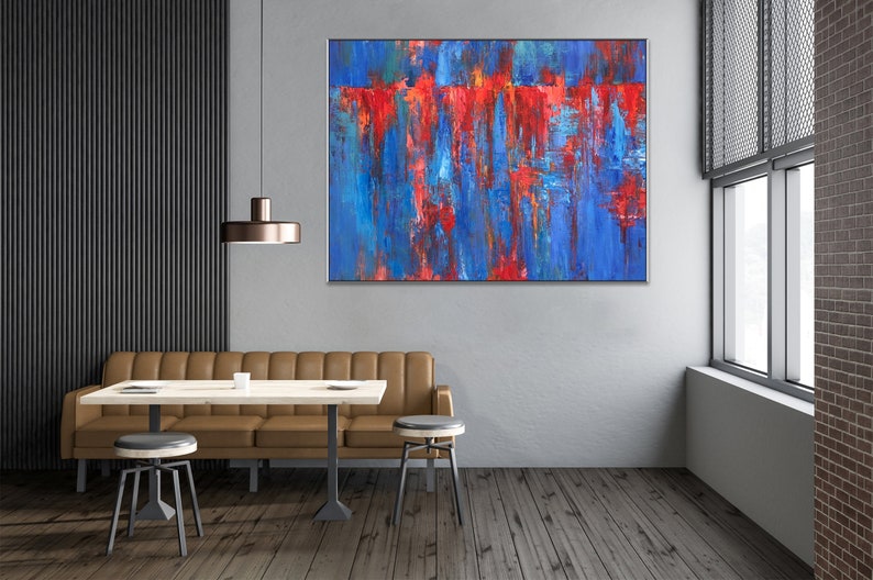 Abstract Textured Blue And Red Creative Wall Art Dynamic Bold Colors Modern Design Energy Movement Expressionism Art Colorful Painting