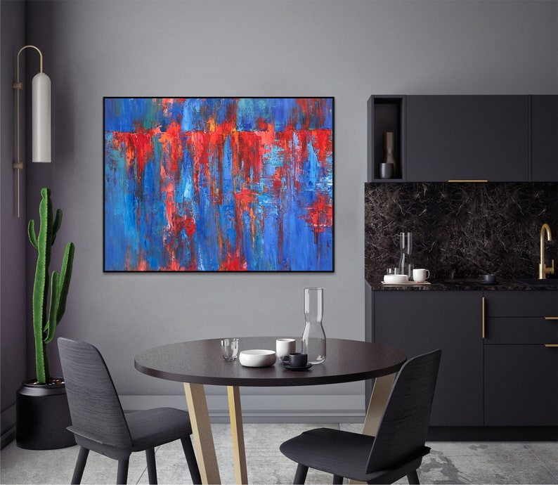 Abstract Textured Blue And Red Creative Wall Art Dynamic Bold Colors Modern Design Energy Movement Expressionism Art Colorful Painting