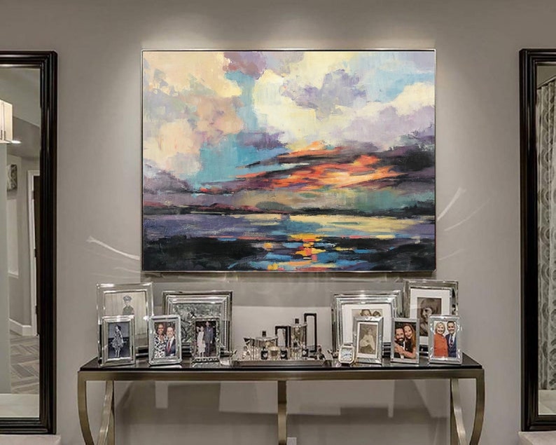 Large Original Art Abstract Landscape Painting On Canvas Original Colorful Abstract Painting Modern Wall Art Framed Large Wall Decor Bedroom