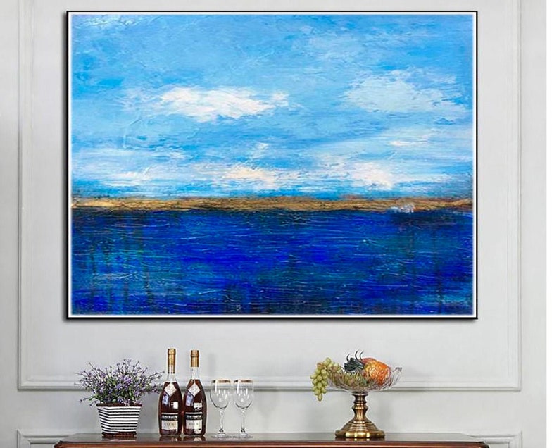 Large Seascape Art Deep Blue Sea Paintng Natural Landscape Art Deep Blue Sea Painting Abstract Wall Art Canvas Minimalist Art Frame Painting
