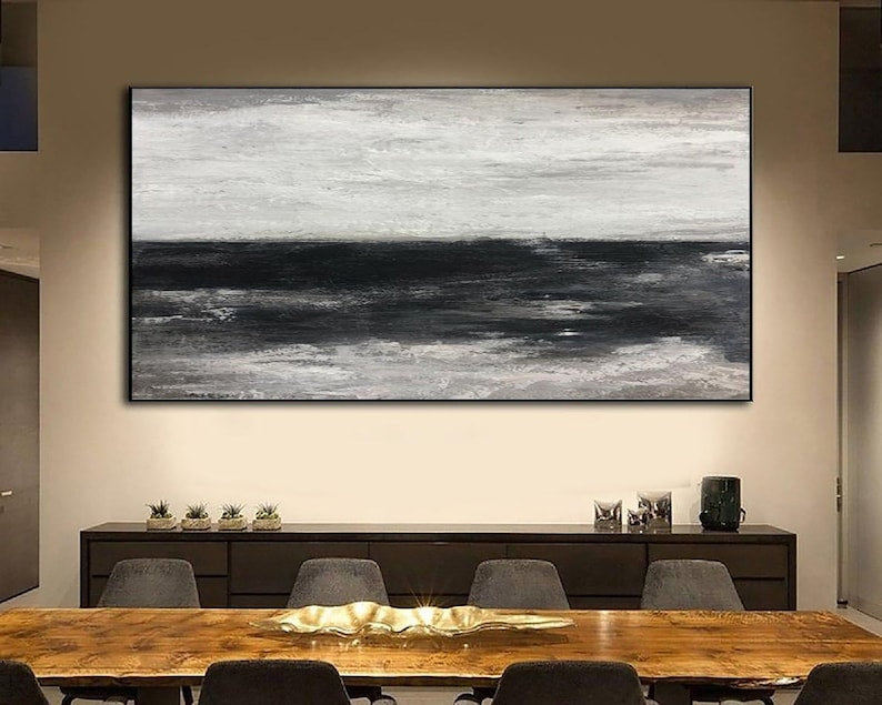 Landskabsmaleri Sort-hvide malerier på lærred Abstrakt maleri Minimalistisk kunst Moderne oliemaleri Vægkunst Hjem Vægdekoration