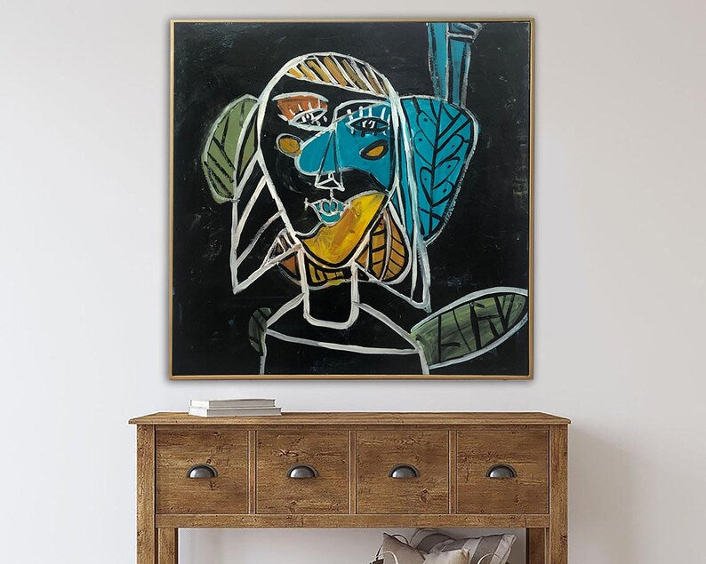 Abstract Face Figurative Art Picasso Style Paintings On Canvas Surreal Textured Art Bold Abstract Portrait in Geometric Shapes Wall Decor