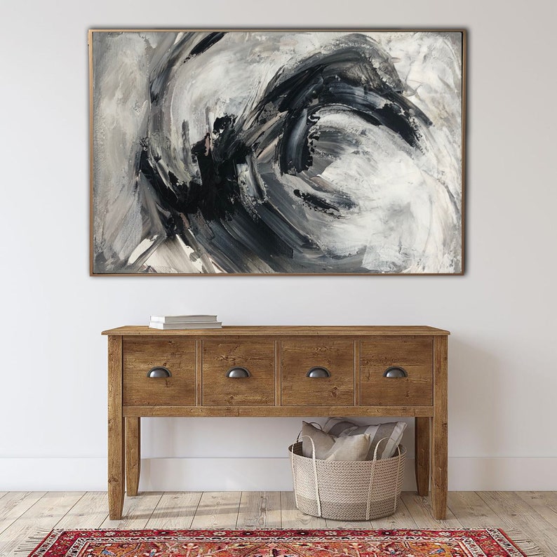 Black white grey painting canvas / Large abstract oil painting / Abstract forms painting / Wabi-Sabi Wall Art