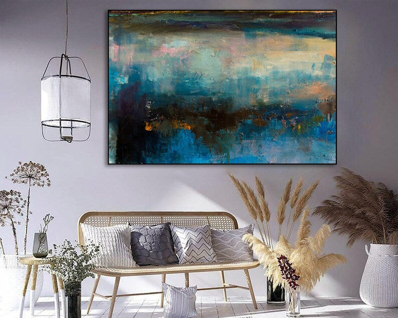 Large Abstract Navy Blue Paintings On Canvas Acrylic Oil Painting Dark Contemporary Art Luxury Painting for Living Room Wall Decor