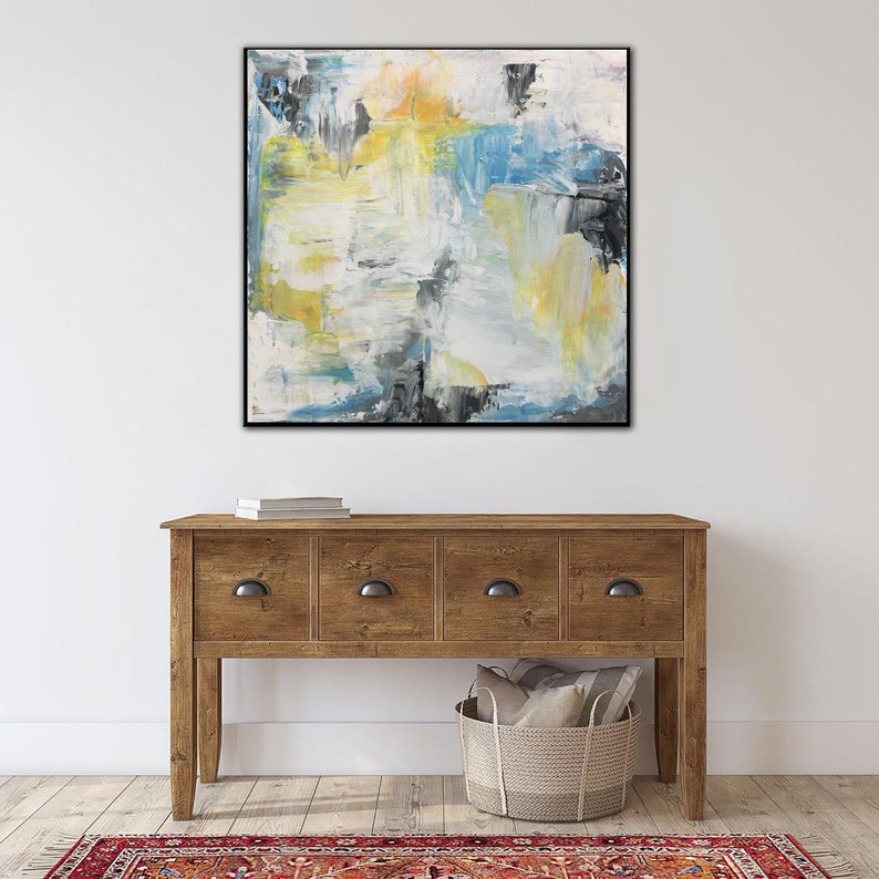 Original Colorful Shapes Painting On Canvas Abstract Blur Abstract Acrylic Painting Artwork Decor for Bedroom