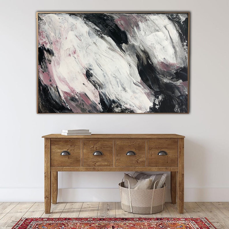 Abstract Painting Black and White Art Textured Wall Art Modern Interiors Decor Housewarming Gift Living Room Art Custom Oil Painting