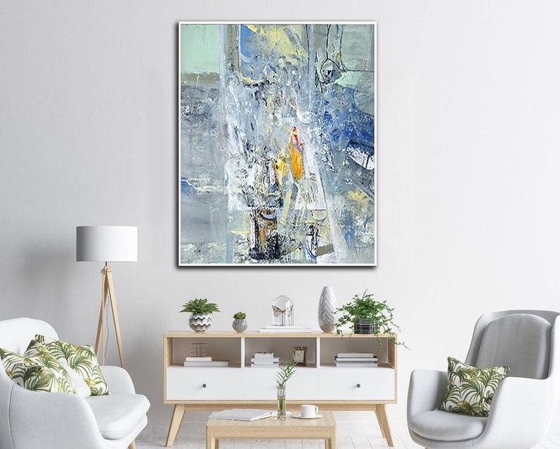 Abstract Painting Blue Painting on Canvas Original Blue Wall Art Modern Painting On Canvas Minimalist Painting for Living Room Decor