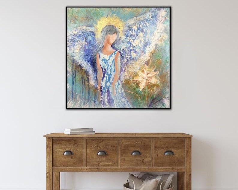 Large Acrylic Angel Paintings On Canvas Creative Home Decor Modern Textured Fine Art Handmade Oil Painting for Indie Room Wall Decor