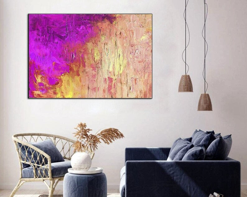 Purple Painting Gold Leaf Paintings Textured Abstract Art Palette Knife Art Color Paintings Contemporary Art Pink Paintings Handmade Artwork
