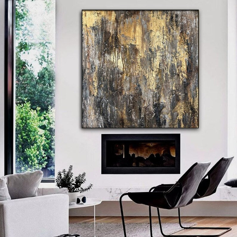 Original Abstract Gold Paintings On Canvas Acrylic Gold Leaf Art Contemporary Rich Textured Painting Hand Painted Artworl Wall Decor