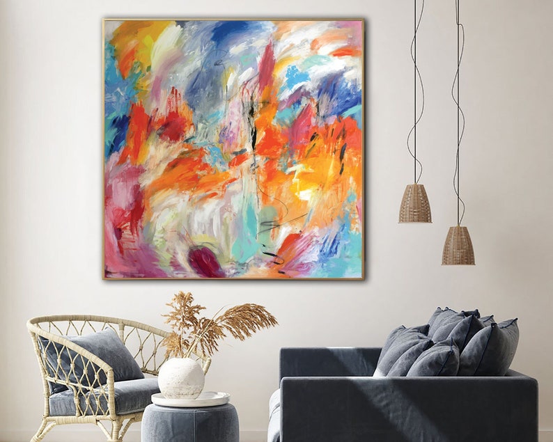 Vibrant Abstract Expressionist Painting - Bold Colorful Canvas Art for Modern Home Decor - Large Contemporary Wall Art for Living Room