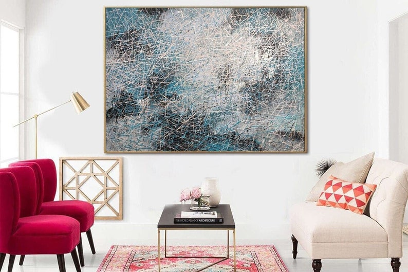 Modern Art, Large Original Blue Gray Abstract Painting On Canvas, Abstract Acrylic Painting on Canvas, Abstract Art on Canvas 36x49"
