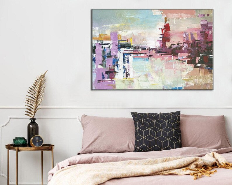 Abstract Painting Colorful Painting Oversized Wall Art Original Painting Bright Wall Art Living Room Wall Art Pink Painting Modern Wall Art