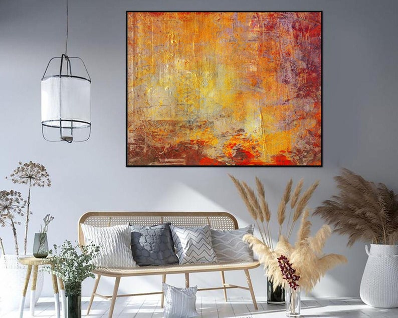 Golden Orange Abstract Art - Vibrant Textured Canvas for Modern Interior Design - Large Contemporary Wall Art for Home or Office Decor