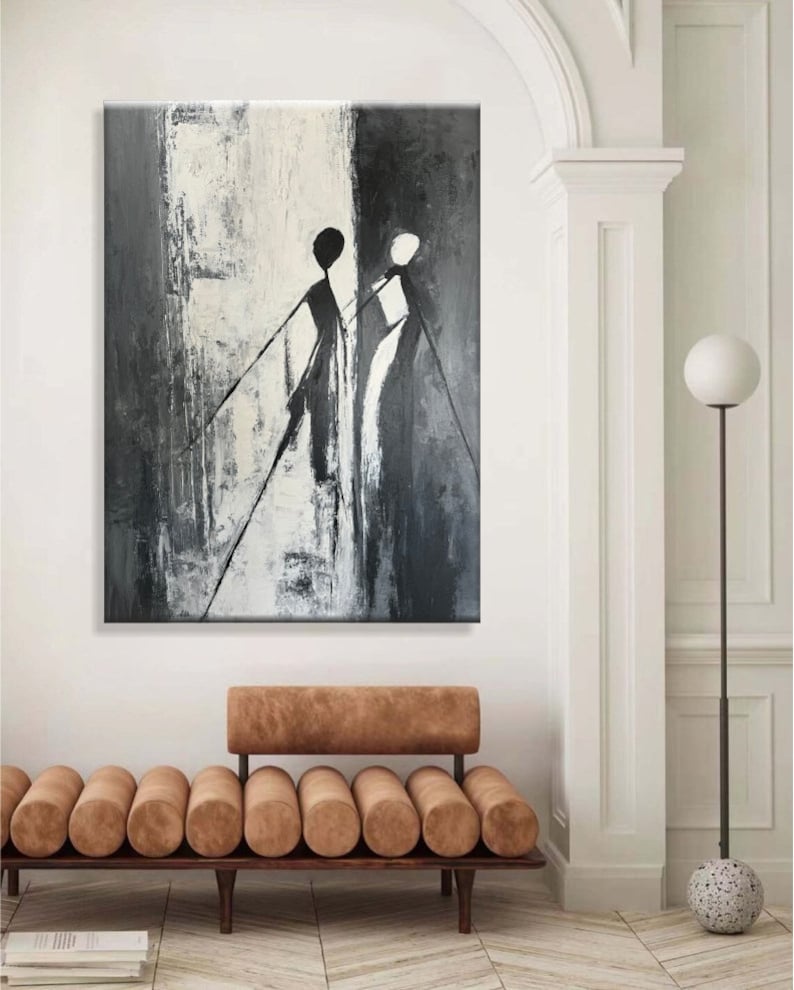 Abstrakt Figurativ Kunst Elegant Samtidsindretning Menneskelig Forbindelse Maleri Moderne Sort-hvid Kunst Abstrakt Minimalistisk Maleri