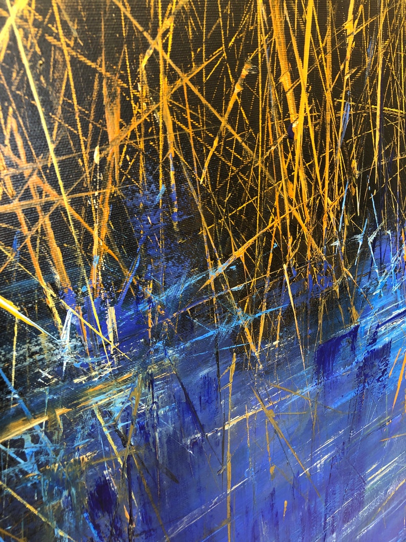 Large Abstract Blue and Gold Nature Art Original Landscape Paintings On Canvas Modern Wall Art for Home Decor