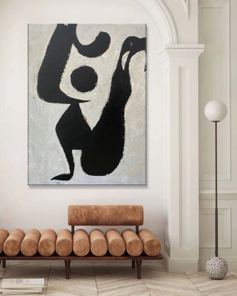 Abstract Geometric Shapes Paintings On Canvas Modern Black and White Textured Art Monochrome Contemporary Wall Decor for Home Decor