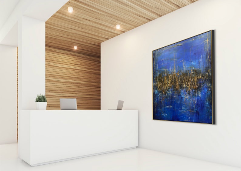 Large Abstract Blue and Gold Nature Art Original Landscape Paintings On Canvas Modern Wall Art for Home Decor