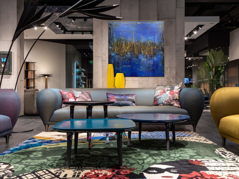 Large Abstract Blue and Gold Nature Art Original Landscape Paintings On Canvas Modern Wall Art for Home Decor