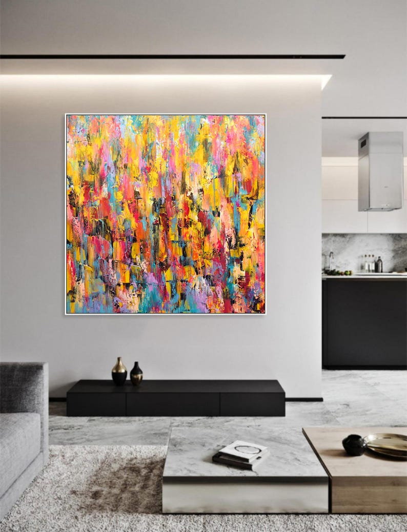 Dynamische Abstraktion Atmosphärische Kunst Reiche Strukturierte Kunst Explosion von Farben Farbschichten Kunst Individuelle Ölmalerei