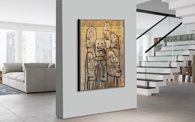 Figurative Painting Oversized Wall Art Original Painting Abstract Face Painting in Earth Tone Wall Art Modern Artwork Contemporary Decor