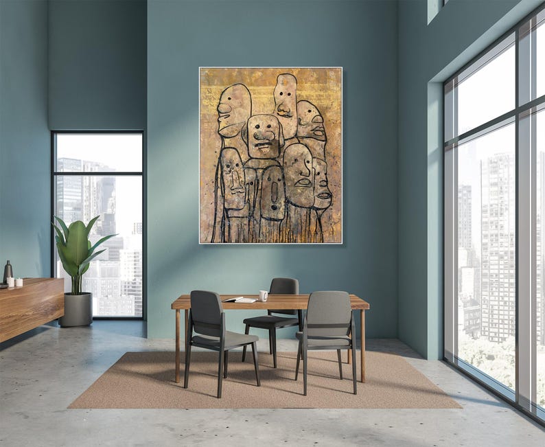 Figurative Painting Oversized Wall Art Original Painting Abstract Face Painting in Earth Tone Wall Art Modern Artwork Contemporary Decor