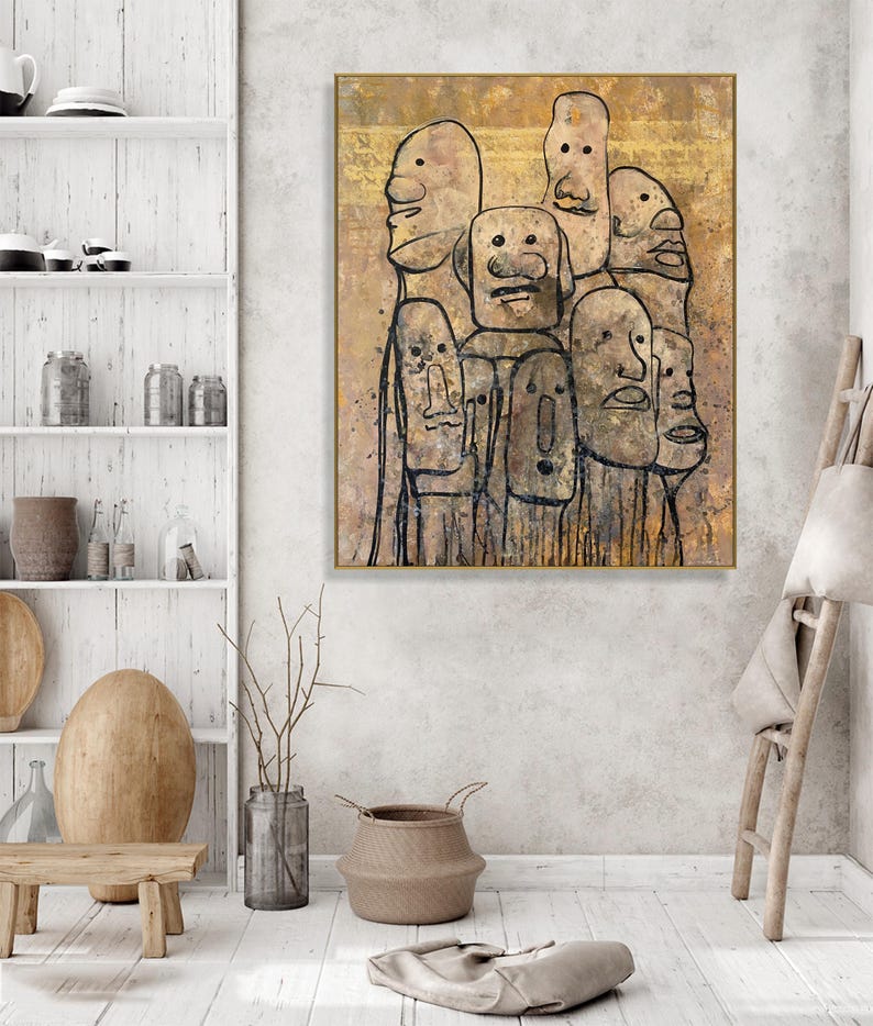 Figurative Painting Oversized Wall Art Original Painting Abstract Face Painting in Earth Tone Wall Art Modern Artwork Contemporary Decor